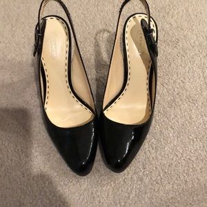 Coach patent leather sling back pumps